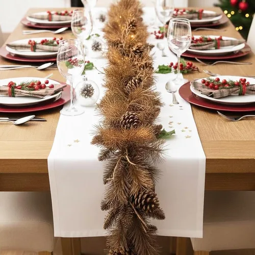 Vista 8 de Goplus - Guirnalda de Navidad preiluminada de 2,7 m, guirnalda artificial con luces, funciona con baterías, con 140 PVC y agujas de pino, conos