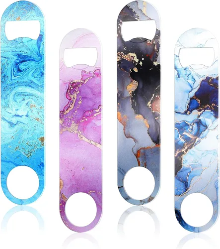 Vista 8 de 4 piezas de abridor de botellas plano de acero inoxidable resistente, herramientas para cocina, bar, restaurante, 7 pulgadas (estampado de leopardo)