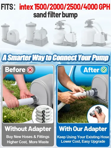 Vista 2 de PAMASE Adaptador de manguera de piscina A - Conector de conversión para mangueras de 1.5 y 1.25 pulgadas con juntas de abrazadera, piezas