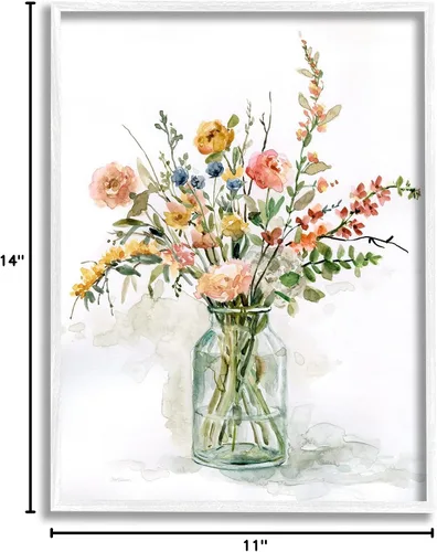 Vista 11 de Stupell Industries 'Ramo floral de rosas de prado rural' Arte Giclée enmarcado Blanco costero (Texturado)