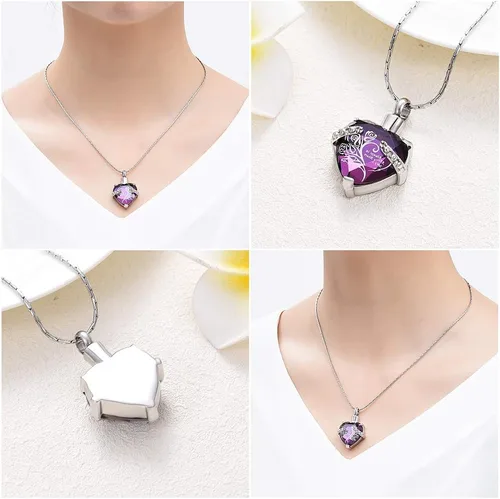 Vista 3 de constantlife - Collar de urna de cristal con forma de corazón para cenizas, joyería de cremación, urna memorial, collar para cenizas de acero