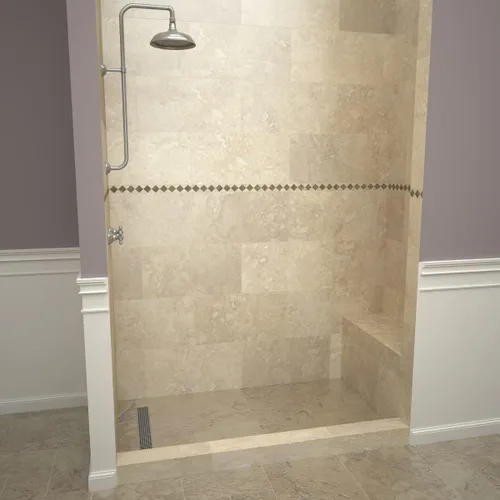 Vista 4 de Tile Redi RT3660L-BN-RB36-KIT - Sartén y banco de ducha con drenaje izquierdo, base de ducha de un bordillo, banco, drenaje de PVC de 2 pulgadas