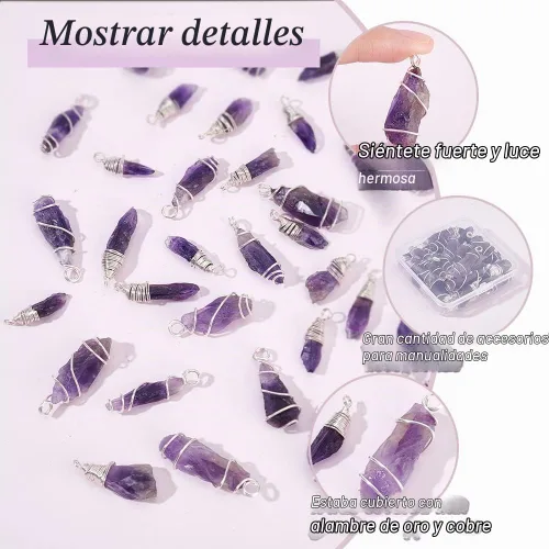 Vista 4 de DICOSMETIC 40 dijes de amatista natural de 2 estilos, colgantes de piedra irregular, amuleto de chakra, abalorios de piedras ásperas, abalorios