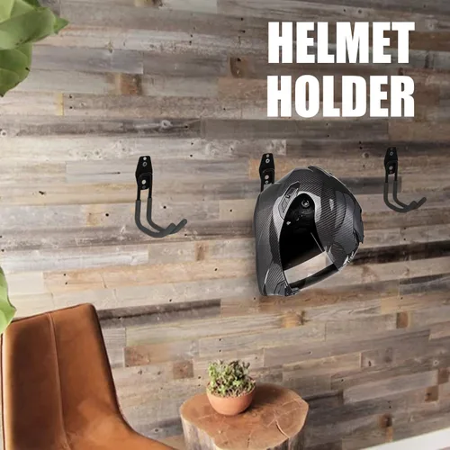 Vista 7 de KETABAO Soporte de gancho para casco de montaje en pared, 2 ganchos curvos de hierro de PVC grandes, tornillos (negro)