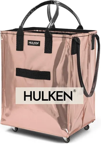 Vista 19 de HULKEN (Pequeño, Rojo Cósmico) Bolsa de comestibles reutilizable sobre ruedas, carrito de compras, bolsa con ruedas, cierre de cremallera, ligera