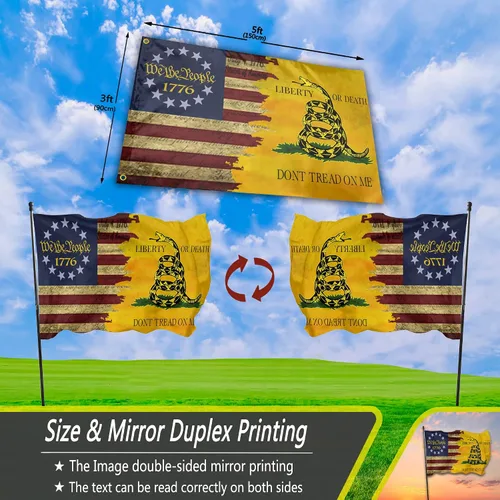 Vista 3 de Bandera de 3 x 5 pies 1776 bandera americana retro bandera de la libertad de poliéster doble cara impresión espejo para habitación exterior patio