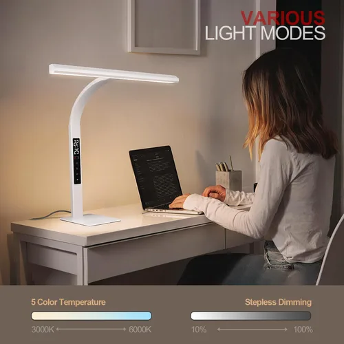 Vista 7 de Lámpara de escritorio LED para oficina en casa, luz de trabajo de computadora de arquitecto, atenuación continua de temperatura de color táctil
