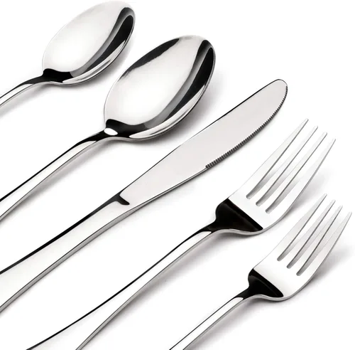 Vista 9 de Juego de cubiertos de 60 piezas para 12, cubiertos de acero inoxidable resistente, incluye cuchillo de carne, tenedor y cuchara, apto