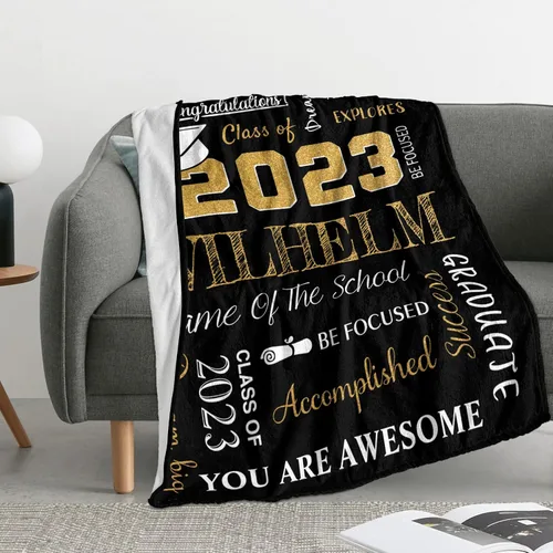Vista 5 de Manta de graduación personalizada, regalos de graduación 2023, clase de graduación de 2023 con nombre de la universidad, manta de regalo