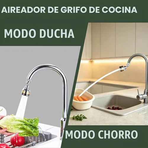 Vista 2 de Grifo giratorio de cocina aireador de repuesto para grifo rociador, corto