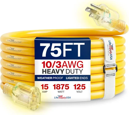 Vista 97 de Cable de extensión SJT de 12/3 300 V con luz LED para uso en interiores y exteriores con enchufe con iluminación LED Amarillo