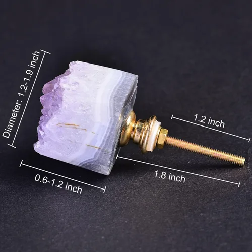Vista 2 de JIC Gem Juego de 2 pomos de cristal de amatista natural para cocina, baño