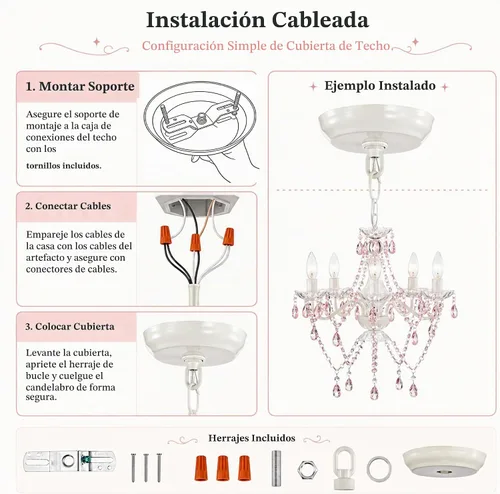 Vista 8 de Lámpara pequeña rosa y blanca para dormitorio de niñas, lámpara de techo moderna de cristal acrílico de 5 luces, mini candelabro para habitación
