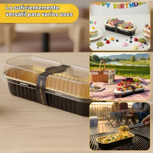 Vista 4 de Ruckae Paquete de 100 Mini Moldes para Pan Mini Moldes para Hornear Pan con Tapas y Cucharas, Moldes de Papel de Aluminio Desechables, Moldes