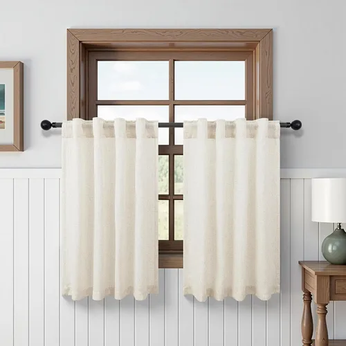 Vista 21 de DANCURTON Cortinas de lino para ventana, cocina moderna, dormitorio, ventanas pequeñas, 2 paneles con bolsillo con pestaña trasera, gruesas