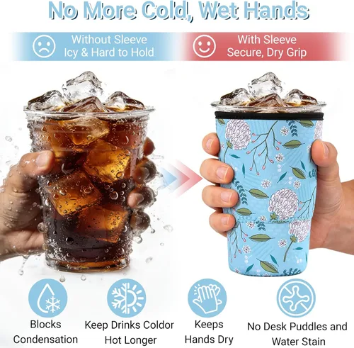 Vista 3 de Cobetech - Funda reutilizable para café helado, paquete de 3 fundas de neopreno para tazas de café frías, de 16 a 32 onzas, funda aislada para taza