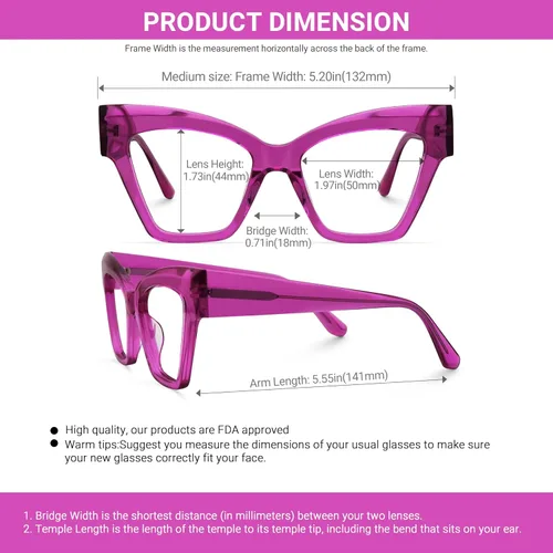 Vista 5 de VOOGLAM Gafas de bloqueo de luz azul de ojo de gato para mujer, anti fatiga ocular UV Reginald