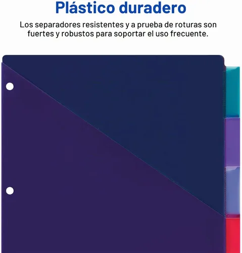 Vista 6 de Avery Big Tab - Separadores de plástico insertables con 2 bolsillos para carpetas de 3 anillas, juego de 5 pestañas, multicolor brillante de dos