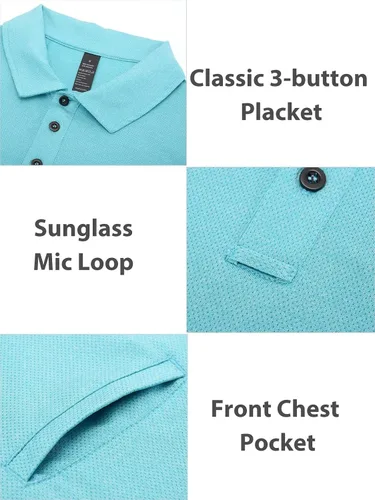 Vista 5 de Polo de golf para hombre, de secado rápido, ligero, de manga corta, camisetas con cuello SPF para exteriores