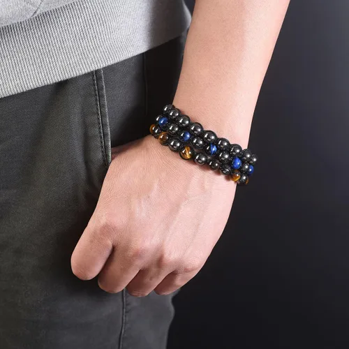 Vista 2 de Top Plaza Pulsera de eslabones trenzados ajustables para hombres y mujeres con energía curativa de ojo de tigre natural, piedras magnéticas