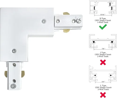 Vista 5 de Blanco H Track L conector H tipo circuito único 3-Wire-1 Kit de iluminación de pista para H Track System Accesorios de iluminación de pista 120V