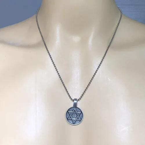 Vista 4 de Sello de 2 caras de los judíos salomón, joyería judaísmo judío estrella de David, peltre israelí, collar con dije unisex para hombre, amuleto