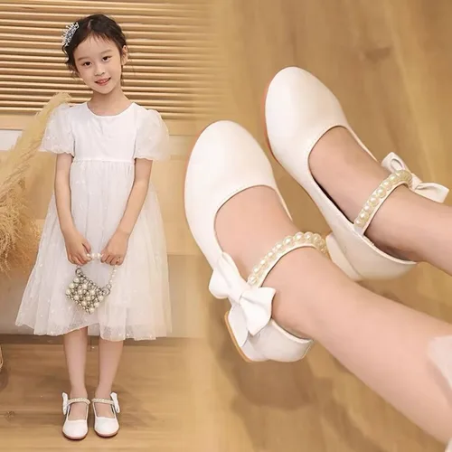 Vista 4 de TangDao Zapatos de vestir para niñas, zapatos Mary Jane, zapatos de princesa con lazo, zapatos de tacón para bodas, fiestas, bailes, zapatos planos