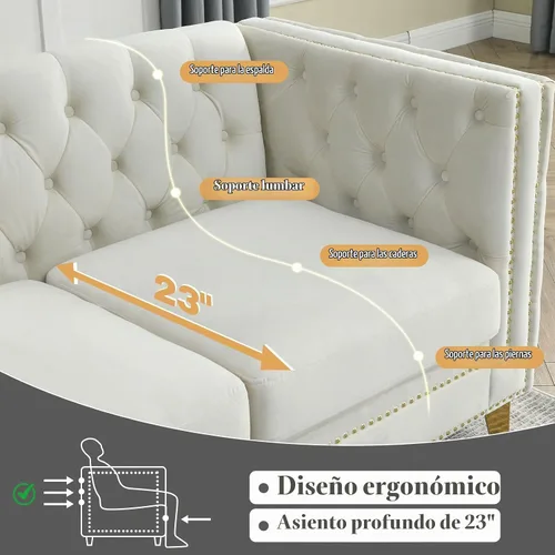 Vista 6 de JEEOHEY - Sofá Chesterfield, sofá moderno de terciopelo de 3 plazas con botón acolchado y ribete de tachuelas, sofá tapizado de asiento profundo