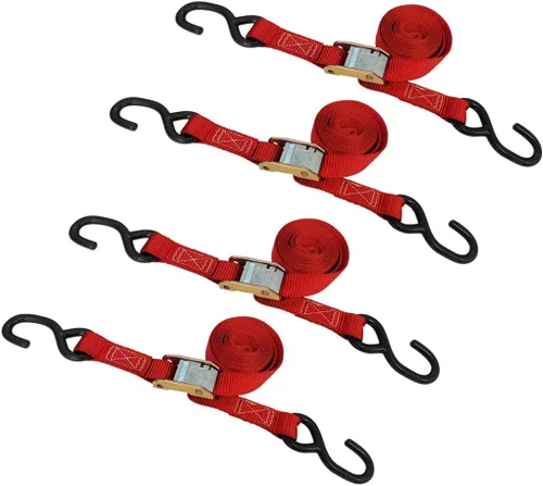Vista 16 de Mega Cargo Control - Hebilla de leva resistente de 1" x 6' con ganchos S recubiertos de negro - WLL 400 lbs. Paquete de 4