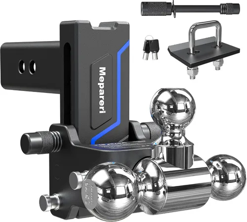 Vista 8 de Enganche de caída de 2.5 pulgadas, enganche de remolque ajustable resistente para receptor de 2.5 pulgadas, bola doble (2 x 2-5/16 pulgadas), caída