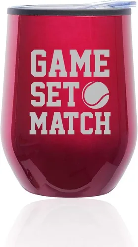 Vista 4 de Vaso de vino sin tallo, taza de viaje de café con tapa, juego de tenis (azul)