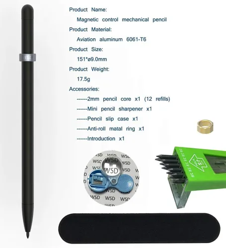 Vista 5 de Lápiz mecánico de aluminio Aviation, lápiz de control magnético, funciona con CNC, de varios colores, repuestos para lápiz, diámetro de 2.0 mm, 2B