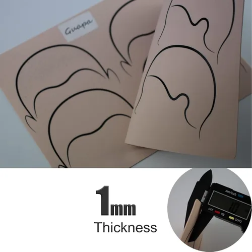 Vista 6 de Piel de práctica de tatuajes en el cuero cabelludo, 2 lados, diseño de líneas de cabello, almohadilla de práctica de tatuaje de silicona para hoja