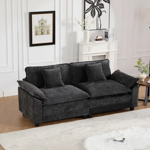 Vista 325 de Sofá seccional modular verde de 111.5", sofás seccionales grandes de 3 plazas para sala de estar, sofá nube oversized de tela chenille con otomana