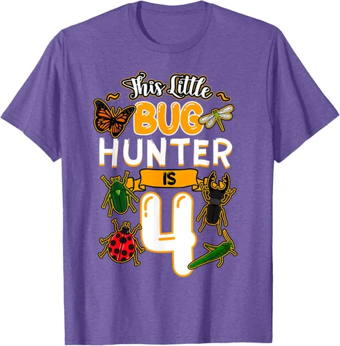 Vista 9 de Camiseta de fiesta de cumpleaños de insectos de este cazador de insectos de 4 años, Negro, S