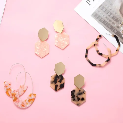 Vista 4 de LANTAI 16 Pairs Trendy Acrylic Earrings Rattan Earrings for Women Girls-Summer Beach Straw Earrings Resin Dangle Drop Fashion Earrings Geometric
