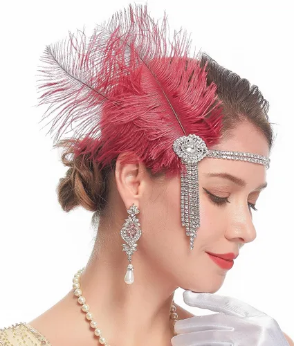 Vista 5 de Cizoe Diadema de plumas de los años 20 con diseño de flapper para novia de gran Gatsby