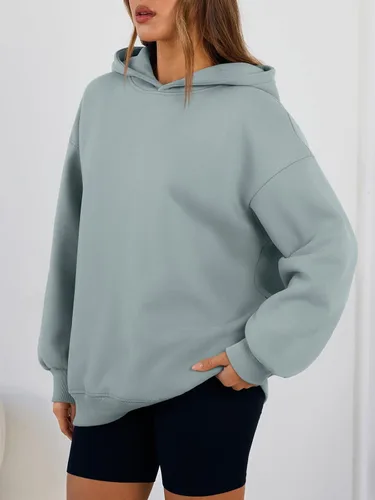 Vista 3 de Trendy Queen Sudaderas con capucha de gran tamaño para mujer, cómodas sudaderas de otoño a la moda 2025, trajes casuales de forro polar con bolsillos
