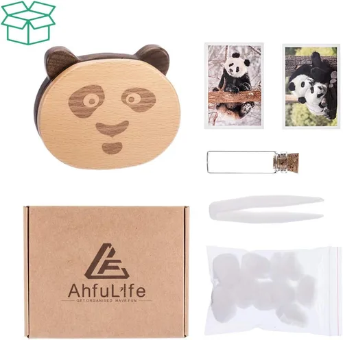 Vista 9 de AhfuLife Caja de recuerdo de dientes de bebé con botella de lanugo, caja de recuerdo de madera con forma de panda para los primeros dientes