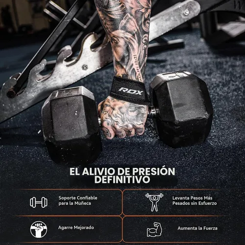 Vista 5 de RDX - Correas de elevación para levantamiento de pesas – Correa de muñeca de gimnasio resistente 100% algodón con acolchado de neopreno de 5 mm