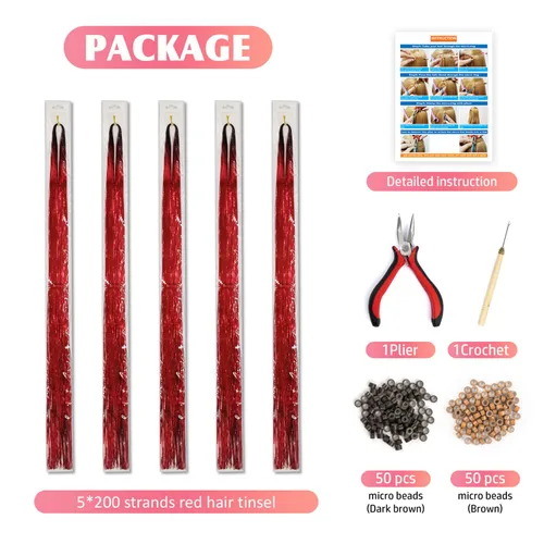 Vista 3 de Kit de extensión de cabello con herramientas e instrucciones, fácil de usar, 1000 mechones, 47 pulgadas, extensiones de cabello con purpurina Fairy