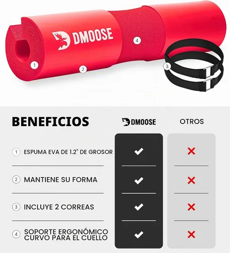Vista 5 de DMoose Fitness Barbell Pad for Hip Thrust, Squat & Lunges - Non-Slip Thick Foam Cushion for Neck and Back Support with Two Straps - Hip Thrust Pad