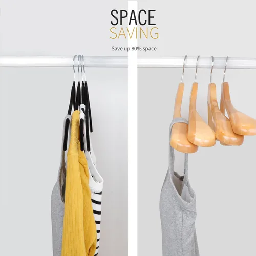 Vista 6 de ManGotree Perchas de terciopelo para mujer, perchas de 16.5 pulgadas con ranura para el hombro, perchas antideslizantes para ropa de vestir