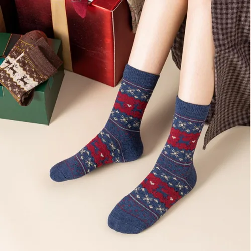 Vista 4 de BBAUER Calcetines de disfraz de Navidad, conjunto de calcetines de dibujos animados de punto, patrones de Navidad calcetines de vacaciones