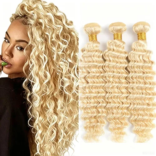 Vista 112 de P4613 Cabello humano rizado onda profunda marrón y paquetes mixtos 8 10 12 P4613 Ombre Marrón-Rubio-DP