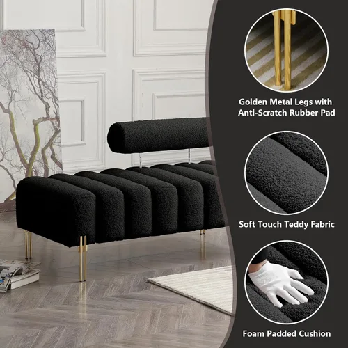 Vista 4 de Setawix Banco otomano de tela de peluche, extremo de la cama, canal, copetudo, para dormitorio, ventana, bancos de entrada, rectangular, de sherpa