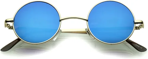 Vista 16 de Gafas de sol redondas de metal de 1.614 in, estilo retro de Lennon. Oro/azul.