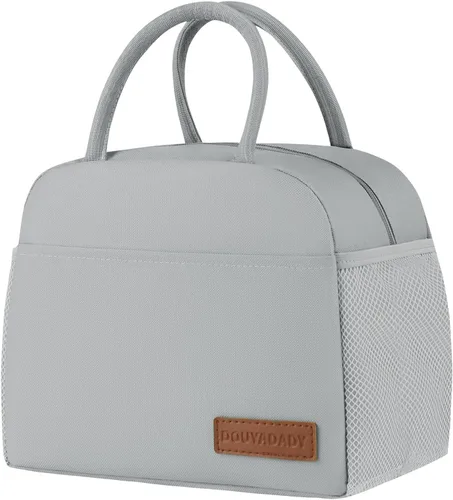 Vista 25 de douyadady Bolsa de almuerzo para mujeres/hombres, fiambrera mujeres/hombres (azul bebé+rayas blancas) Espacioso, ligero, impermeable, resistente