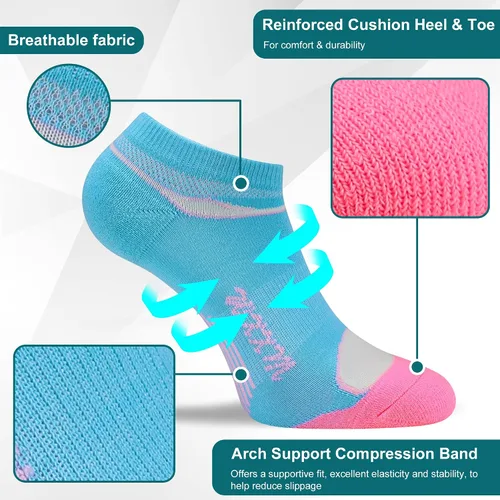 Vista 4 de WXXM Womens Athletic Ankle No Show Running Socks Cushioned Compression Arch Support Moisture Wicking Socks 12 Pairs