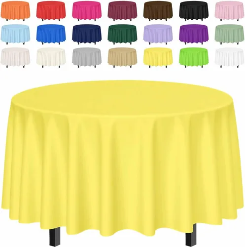 Vista 16 de SietDESEO Paquete de 2 manteles redondos de plástico de 84 x 84 pulgadas, impermeables, color negro, desechables para bodas, cumpleaños, baby Mantel